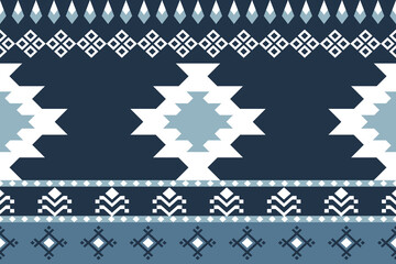 Ethnic Tribal Geometric Border Pattern Blue Tones Seamless Vector Textile Design