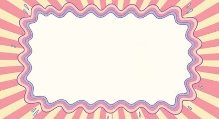 Whimsical, pastel-toned frame with radiating lines.