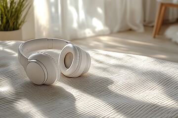 Relaxing Soundscapes White Headphones on Bed