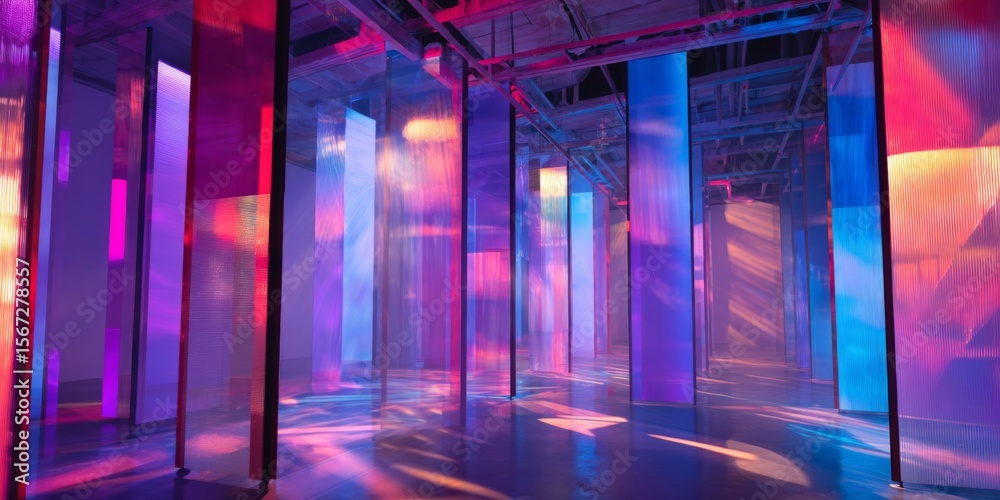 Poster colorful light reflections and shadows in an artistic contemporary space with vibrant gradients and 