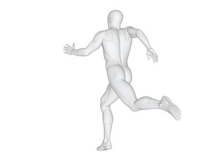 Male figure in dynamic running pose on a plain background