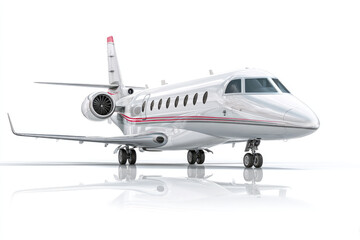 Fototapeta premium Sleek private jet parked on a reflective surface with a clean, minimalist background