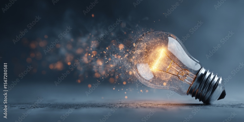 Aufkleber Shattered Light Bulb with Glowing Sparks and Particles Creating an Artistic Explosion in a Dark Background Evoking Creativity and Illumination