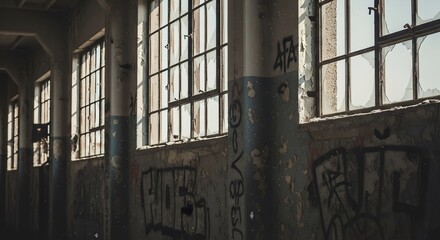 Abandoned building interior with peeling paint