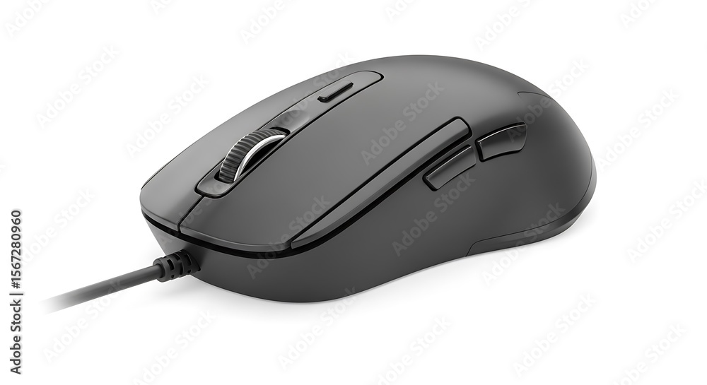 Wall mural black wireless computer mouse device with scroll wheel isolated on white background