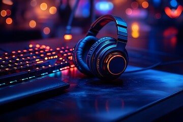 Immersive Gaming Headphones and Keyboard Setup