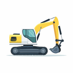 Fototapeta premium Excavator Action, Yellow Firefly Vector, Clean Background, Illustration, Industrial Environment, Side View, Construction Concept