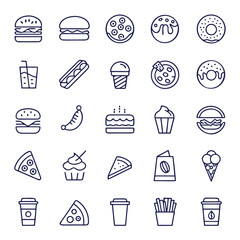 Multiple diverse food icons displayed in a blue line pattern against a white background