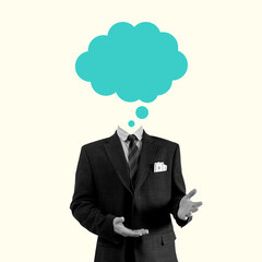 Success Business Man with Speech Bubble Head. Creative Design. Abstract Art. Collage Art. Concept...