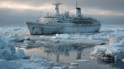 Fototapeta premium Old ship in icy waters