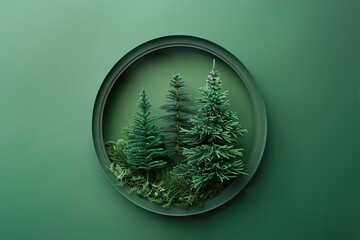Christmas tree in a plate on a green background, Ai Generated