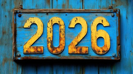 Fototapeta premium Aged wooden sign with year 2026