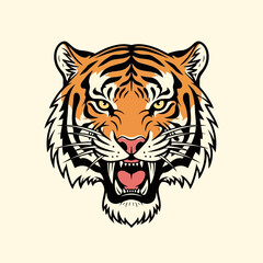 Fototapeta premium Fierce Roaring Tiger Head Illustration with Sharp Teeth and Yellow Eyes