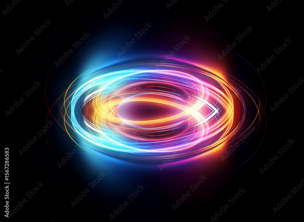 Canvas Prints abstract image of luminous swirling lights in shades of blue, orange, and yellow, creating a dynamic