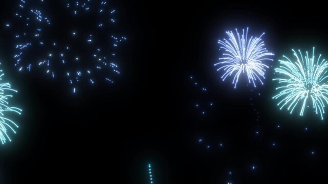 Green and blue fireworks explode on transparent background. For birthday firework, new year's eve firework, party firework, festival, anniversary firework, diwali firework, independence day firework.