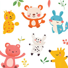 cute waving animals for kid product packaging