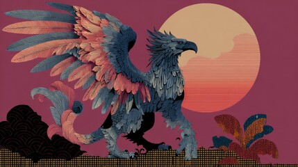 Mythical creature, sunset backdrop