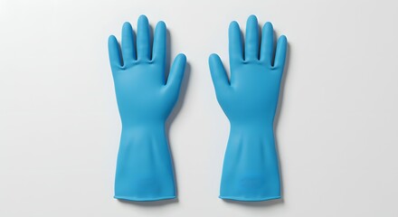 Pair of Bright Blue Rubber Cleaning Gloves for Household Chores and Protection on White Background