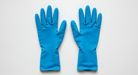 Bright Blue Rubber Cleaning Gloves for Household Chores and Protection on White Background