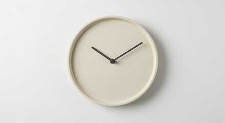 Minimalist Oval Wall Clock with Cream Face and Black Hands on White Background, Clean Modern Timepiece Design, Studio Shot