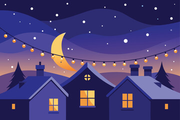 Fototapeta premium christmas night landscape with house