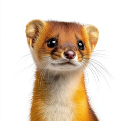 Obraz premium Reddish Brown Weasel Portrait Against White Background