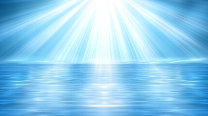 Peaceful blue ocean scene with bright sun rays reflecting on calm water