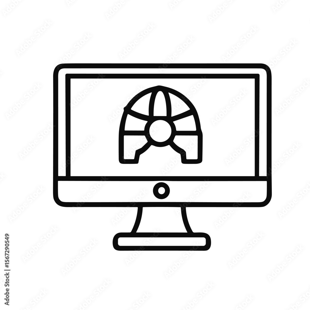 Poster a computer monitor displaying a stylized globe icon, representing global connection.
