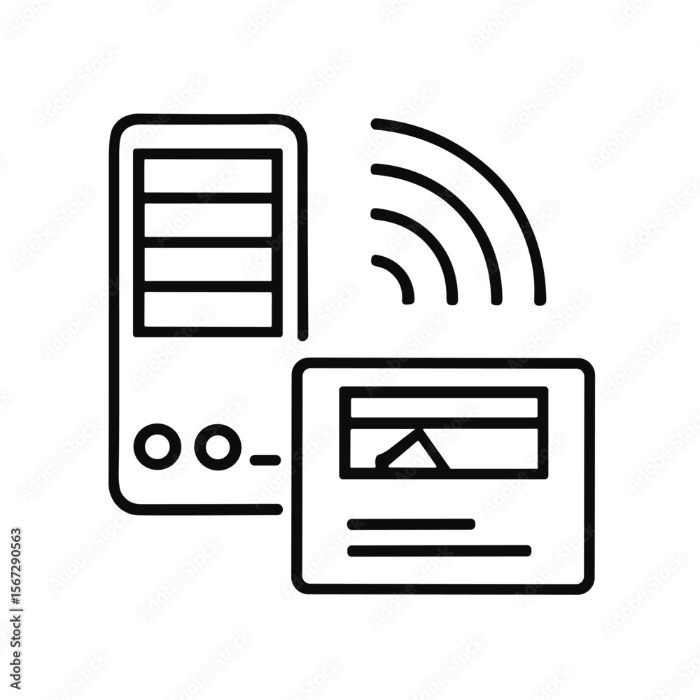 Fototapete data transfer from computer to digital device via wireless connection.