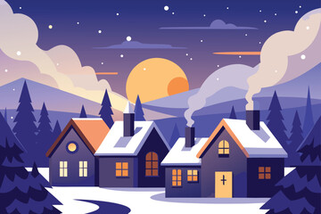 Fototapeta premium winter landscape with houses