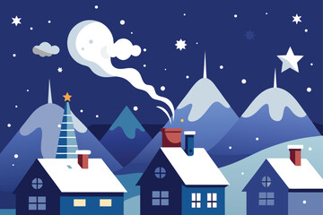 Fototapeta premium christmas night landscape with houses