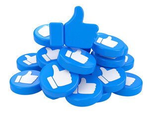 Stack of Social Media Like Buttons – 3D Rendered PNG on Transparent Background