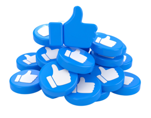 Stack of Social Media Like Buttons – 3D Rendered PNG on Transparent Background