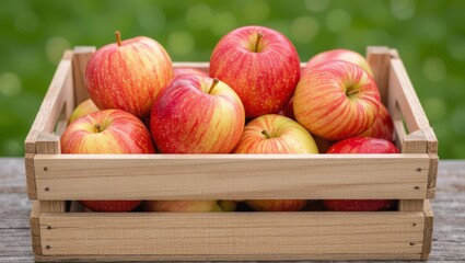 Freshly picked apples in a wooden crate present an abundant harvest for a healthy diet and sweet culinary creations.