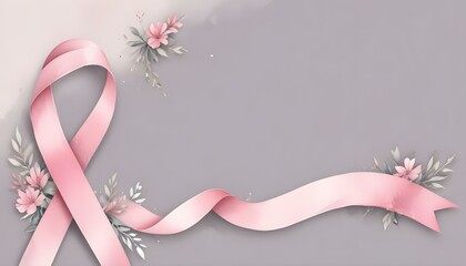 Floral pink breast cancer awareness ribbon on a grey background, conveying messages of hope and support for fighters