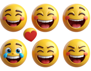 3D Emoji Reactions Pack – Laugh, Love, Cry – Transparent Background PNG