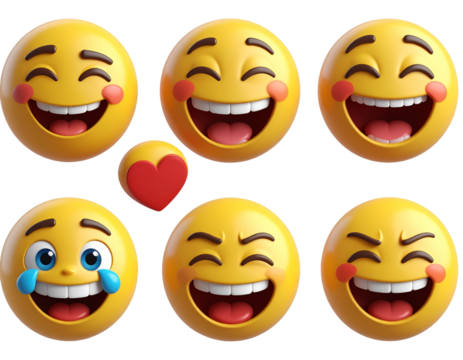 3D Emoji Reactions Pack – Laugh, Love, Cry – Transparent Background PNG