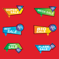 Sale Label collection set. Set ribbon banner and label sticker sale offer and badge tag sale advertising. Discount red ribbons, banners and icons. Cffer discount coupons. Vector illustration.