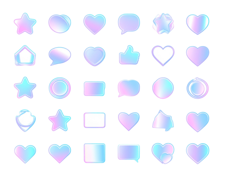 Abstract Holographic Social Media Icons – Transparent Background PNG Set - Powered by Adobe