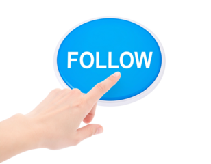 Tapping Hand on “Follow” Button – UI Style Transparent Background PNG Graphic