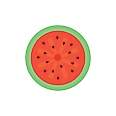 Watermelon slice icon in flat vector style. Juicy and fresh summer fruit illustration with clean outline. Perfect for apps, web design, infographics, healthy food concepts, and vegetarian themes.