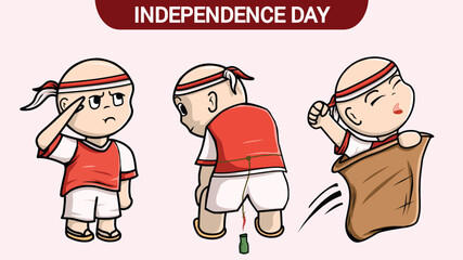 Character Daily Activity August 17th competition. Indonesia Independence Day Concept Illustration.