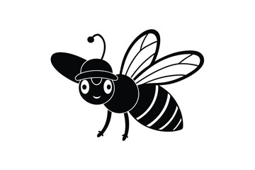 A Whimsical Black and White Illustration Featuring a Cartoon Bee Adorned with a Charming Hat Displaying a Playful Design Perfect for Children's Content and Decorative Purposes