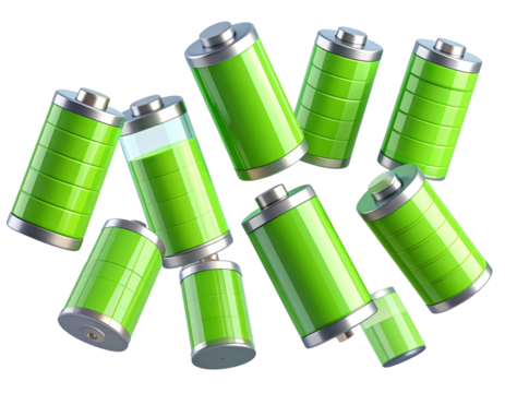 Battery Icons Showing Charge Levels – Isolated on Transparent Background PNG Set - Powered by Adobe