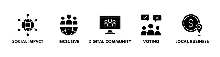 Community banner web icon illustration concept with icon of social impact, inclusive, digital community, voting, and local business