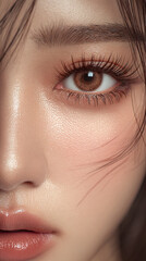 Close up of Beautiful Japanese Women. Glowing skin for Beauty Editorial