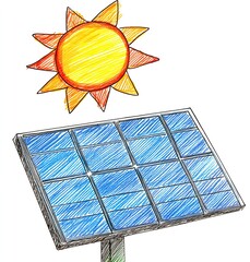 Solar panel with sun vector illustration, Hand drawn solar panel icon, Ai Generated