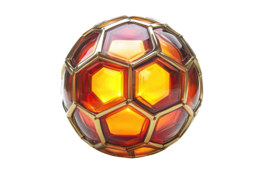 Ornate, amber sphere with hexagonal facets - Powered by Adobe