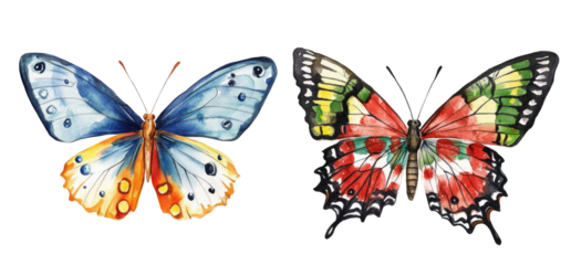 Two vibrant butterflies with intricate patterns