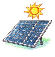 Solar panel, hand drawn illustration, vector on white background, Ai Generated